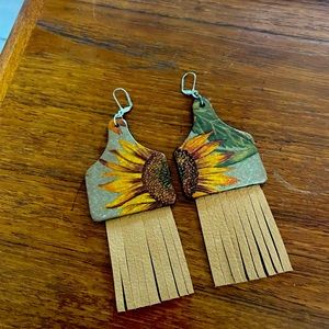 Leather hand made dangle earrings